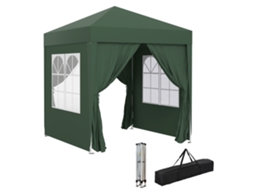 Tenda Dobrável 2x2 M de Jardim com 4 Paredes Laterais Oxford, 2 Portas, 2 Janelas e Bolsa Transp. Verde
