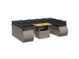 Conjunto de 10 Sofás de Jardim com Almofadões Vime Pe Cinzento MAISON EXCLUSIVE
