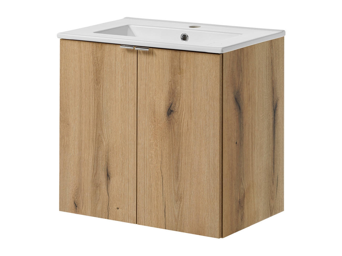 Móvel de casa de banho Newport com lavatório e 2 portas 60x57x39cm - efeito carvalho [EN.CASA]