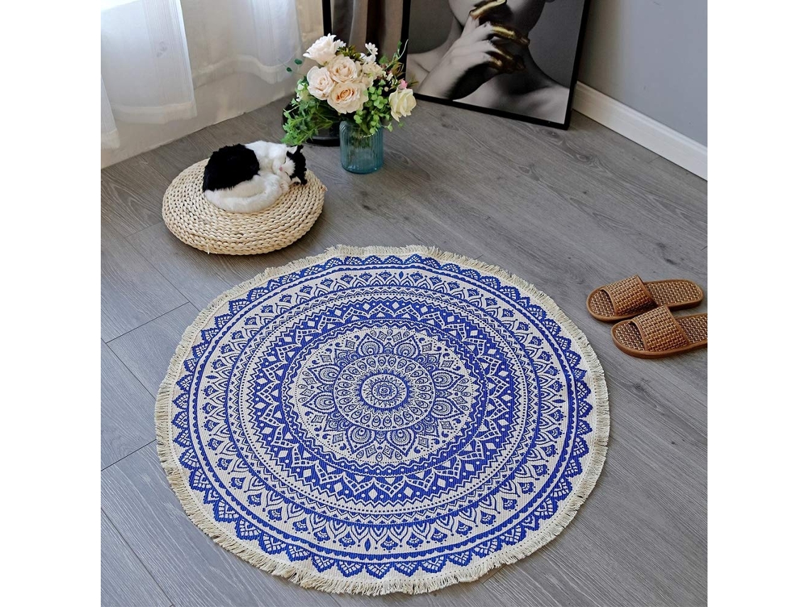 Tapete Ehstmind Redondo Mandala Tapeçaria Praia Boêmio Multicor (100x50x50cm)