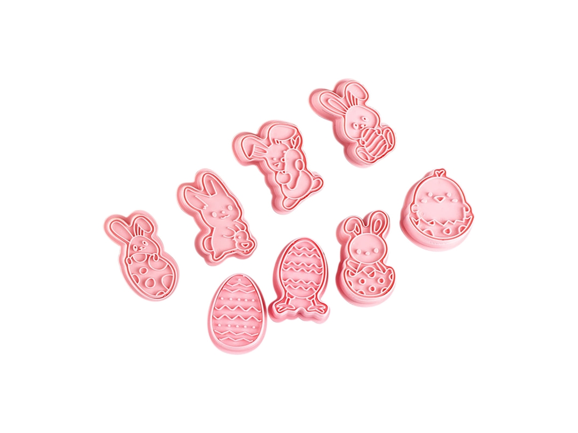 Conjunto 8 Peças Cortadores De Bolachas De Páscoa 3d - Moldes De Estampar Ovos E Coelhos Para Decoração