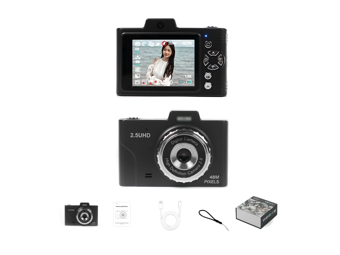 Câmera Digital 48mp Para Crianças Adolescentes Estudantes Vídeo 2.5k Zoom 16x Luz Led Presente