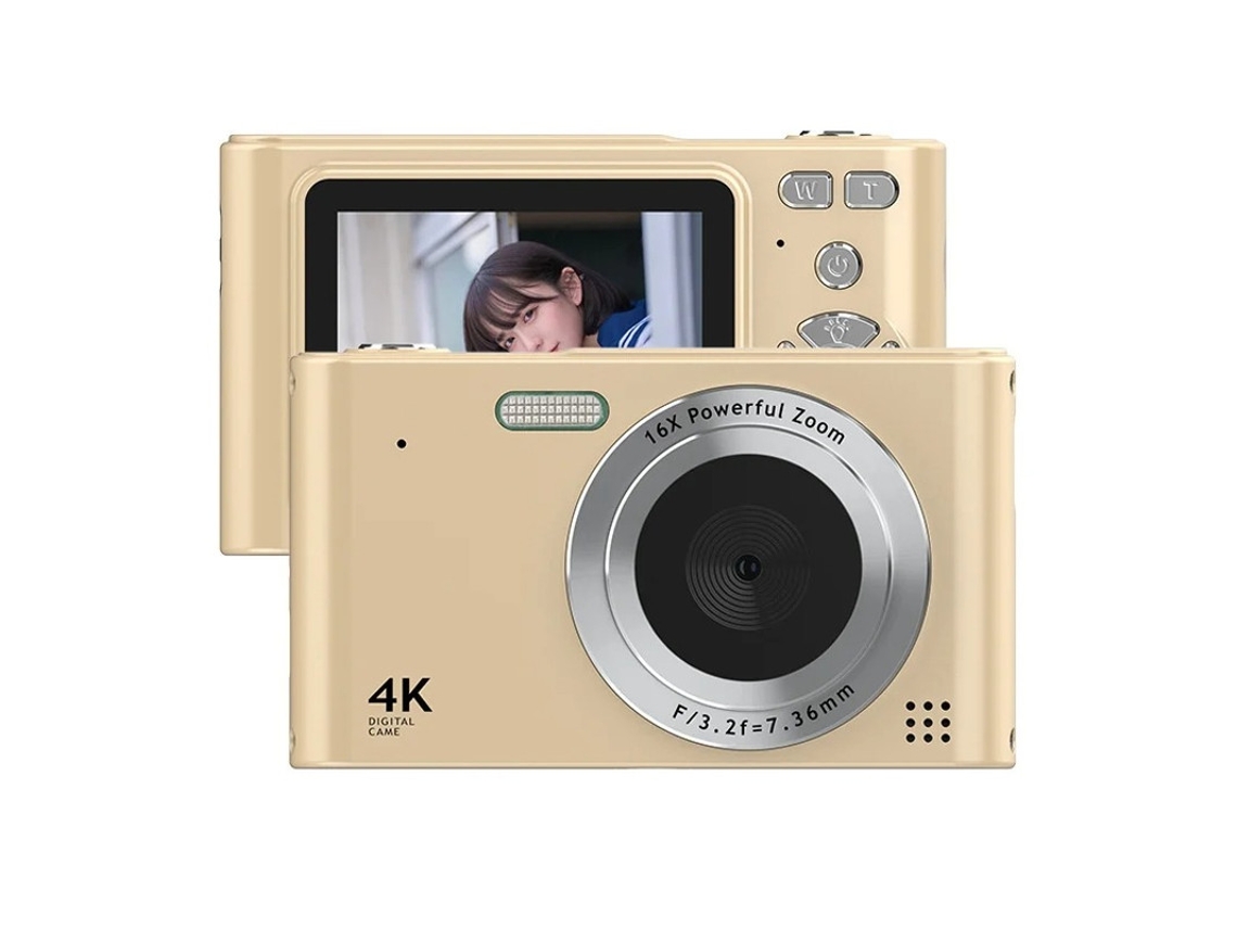 Câmera digital portátil Yizhood (Gold) 4K de alta resolução com zoom de 16x e luz pré-ativada