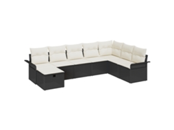 Conjunto 8 De Sofá De Jardim Com E Almofadas Vidaxl Preto Vime Poliéster