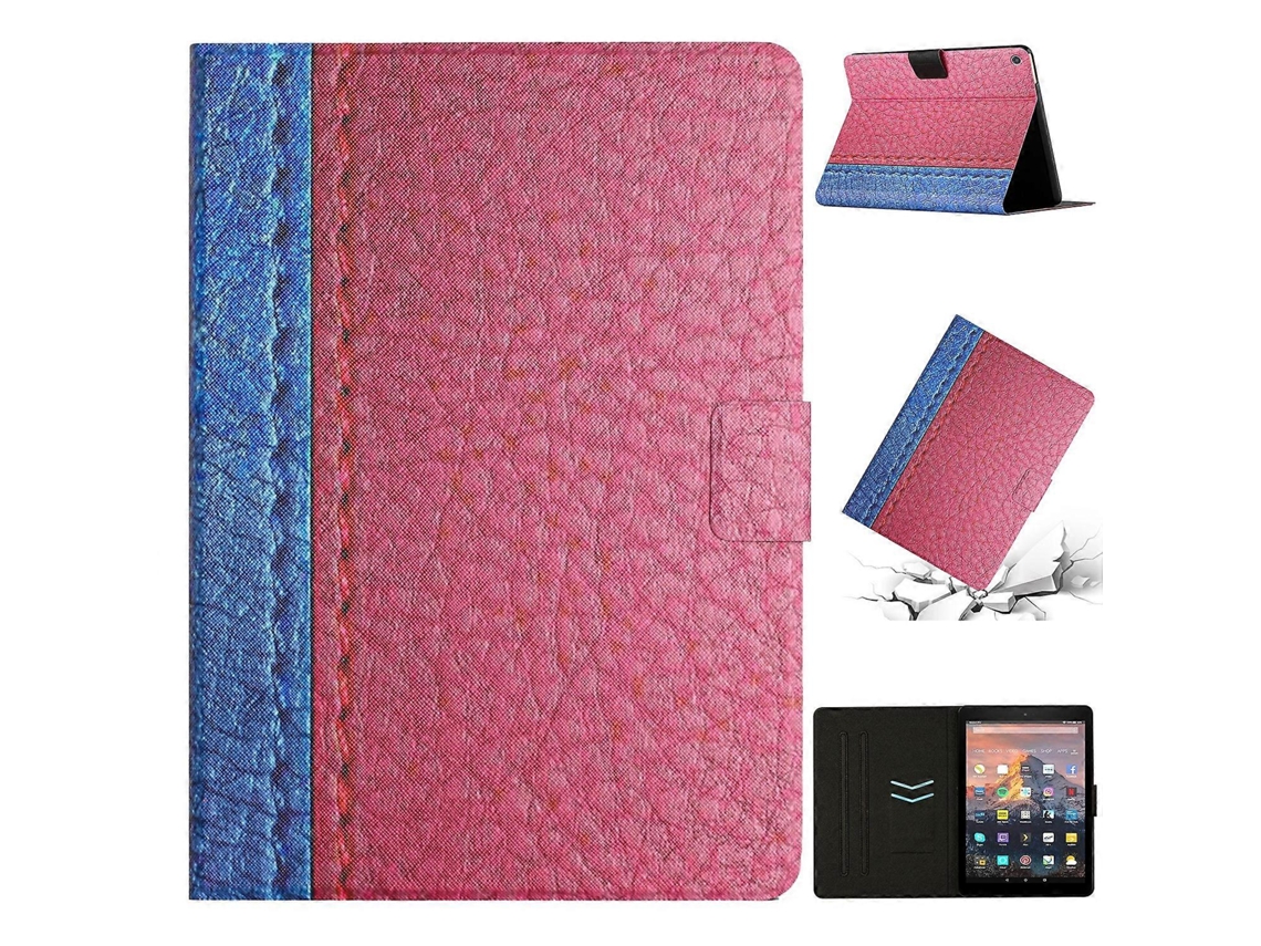 Capa De Couro Sintético Para Tablet Amazon Kindle Fire Hd 8 (2018/2017/2016) Com Costura Em Cor Sólida.