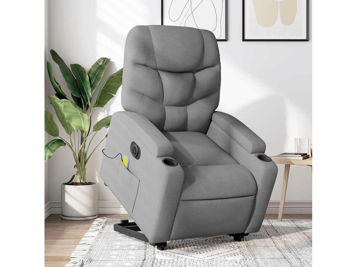 Vidaxl Poltrona Elétrica Reclinável Massagens Tecido Cinzento-claro