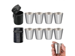 Conjunto De Copo De Inox 8 Unidades 30ml Prata Com 2 Estojos De Couro Portátil Para Viagem Camping Piquenique