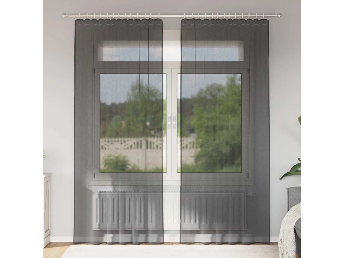 Vidaxl Cortinas De Voile Com Bolsos Para Varão 2 Pcs Preto