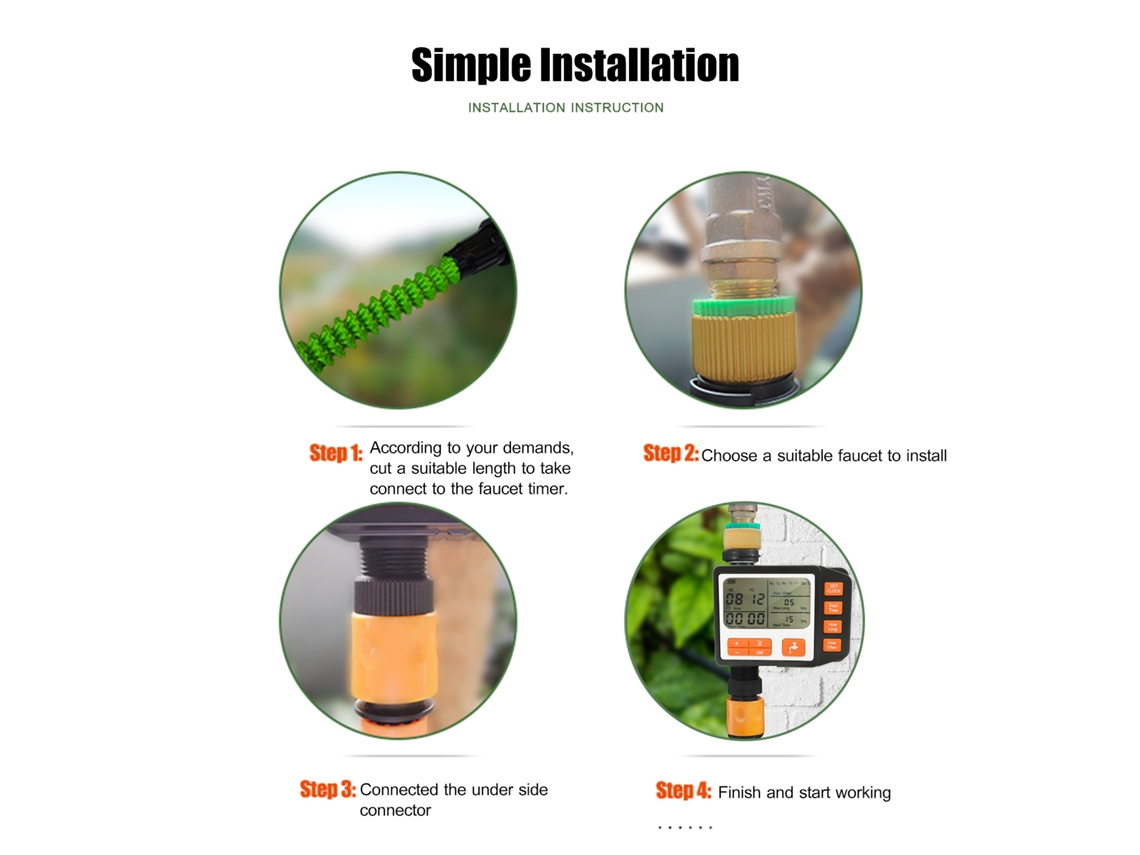 Yuru temporizador de Água Digital Programável para Jardim com Tela Grande 3 Polegadas Modo Manual Bateria 1 Tomada