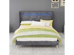 Cama Estofada Minimalista 140x200 Cm Cinza Com Cabeceira Led, Base Baixa Sem Arrumação (sem Colchão)