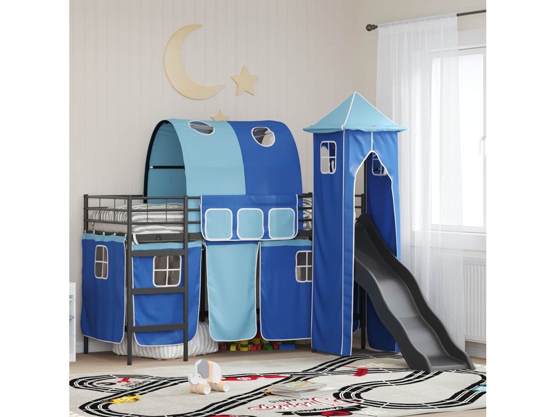 Vidaxl Estrutura de Cama Loft para Crianças Preto e Azul 90 X 190 Cm