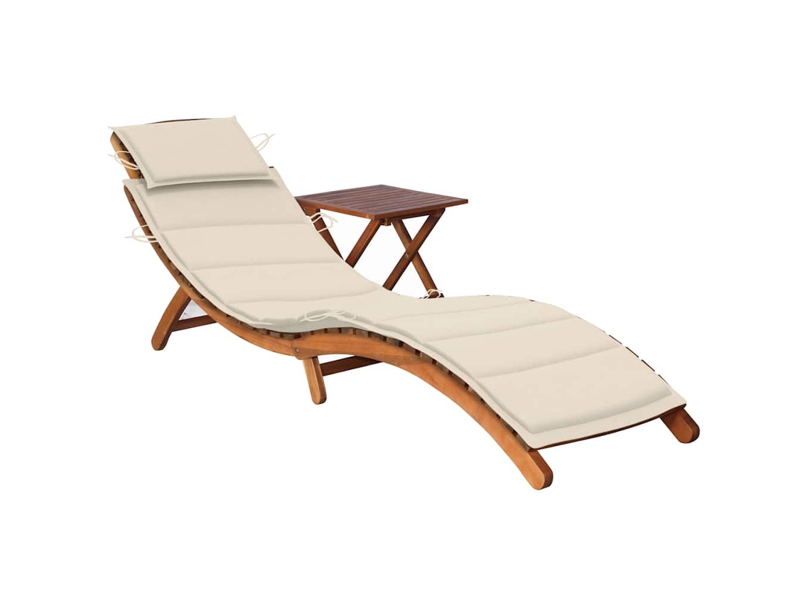Vidaxl Espreguiçadeira De Jardim Com Mesa E Almofadão Acácia Maciça