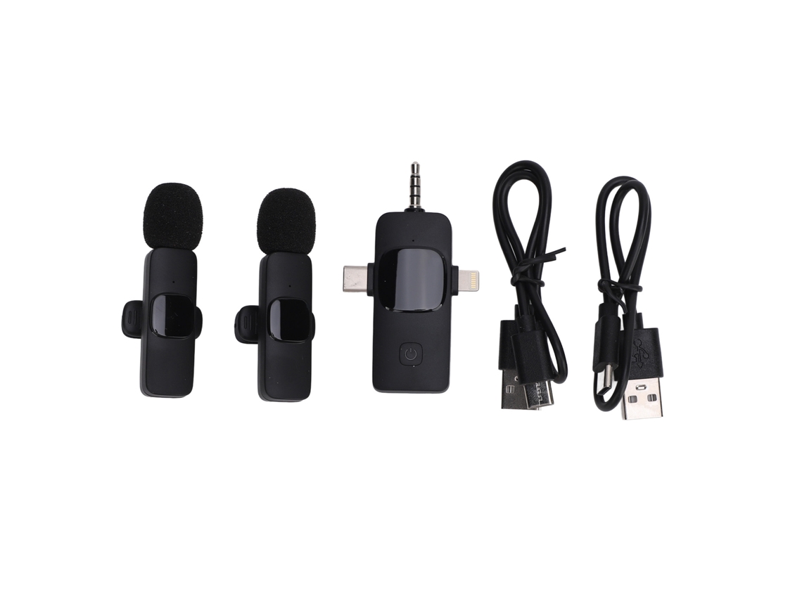 Kit de 2 Microfones Lavalier Sem Fio 3 em 1, 2.4GHz, Redução de Ruído, Clip Mini para Android e iOS S/MARCA