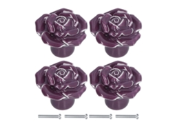 Conjunto de 4 Primerox Armário Alças em Cerâmica Rosa Moderna Roxa para Casa