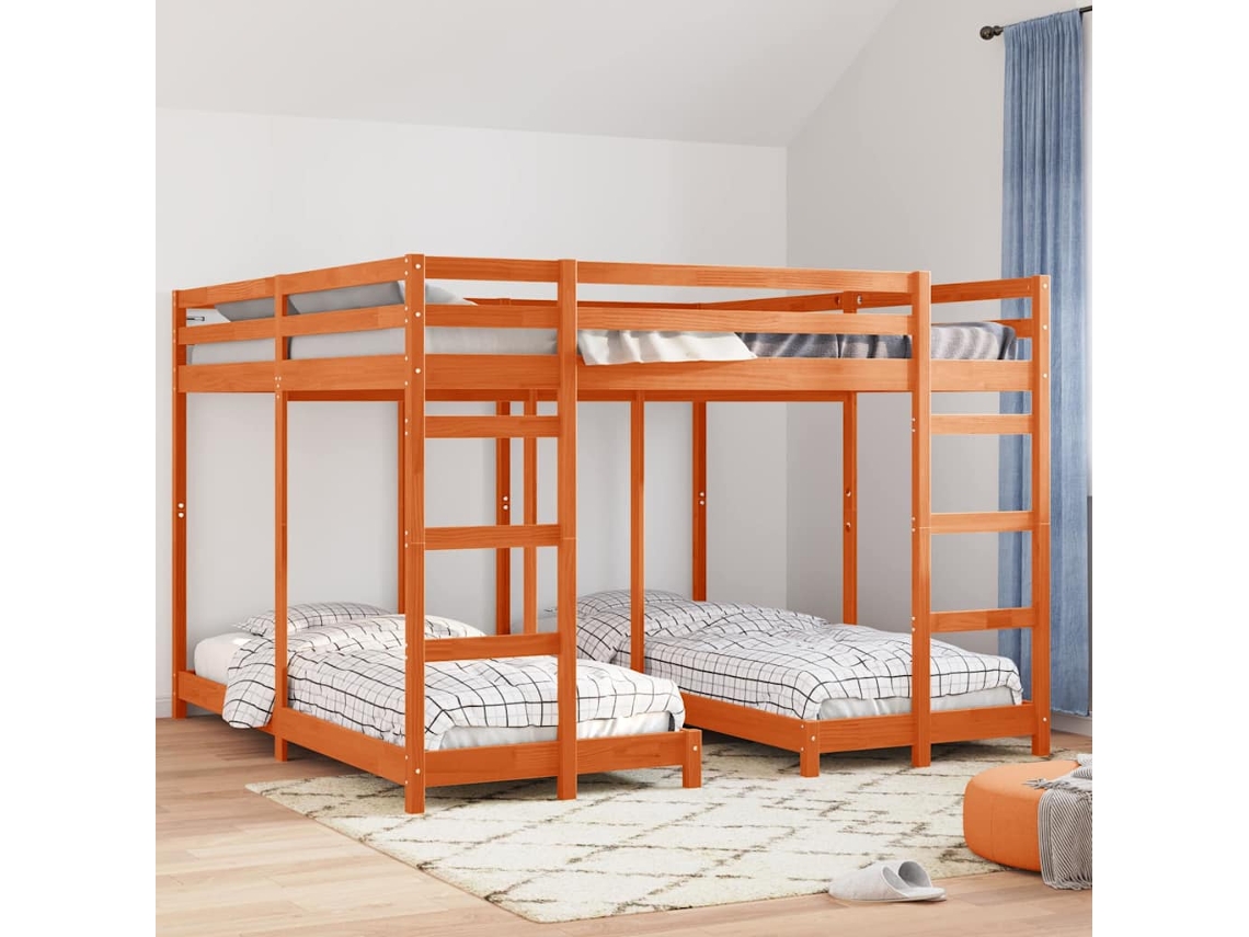 Vidaxl Estrutura De Cama Beliche Tripla Marrom Cera 200 X 200 Cm