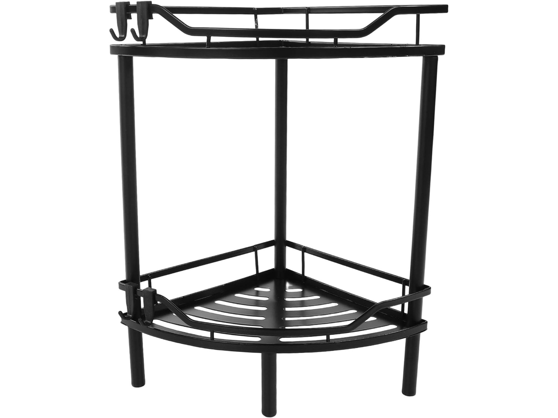 Prateleira De Canto Triangular Metal Preto Fosco Vanzack Para Banheiro, Com 2 Níveis, Para Armazenamento No Vaso