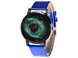 Relógio de quartzo com pulseira de couro PU, mostrador redondo moderno para casais, azul.