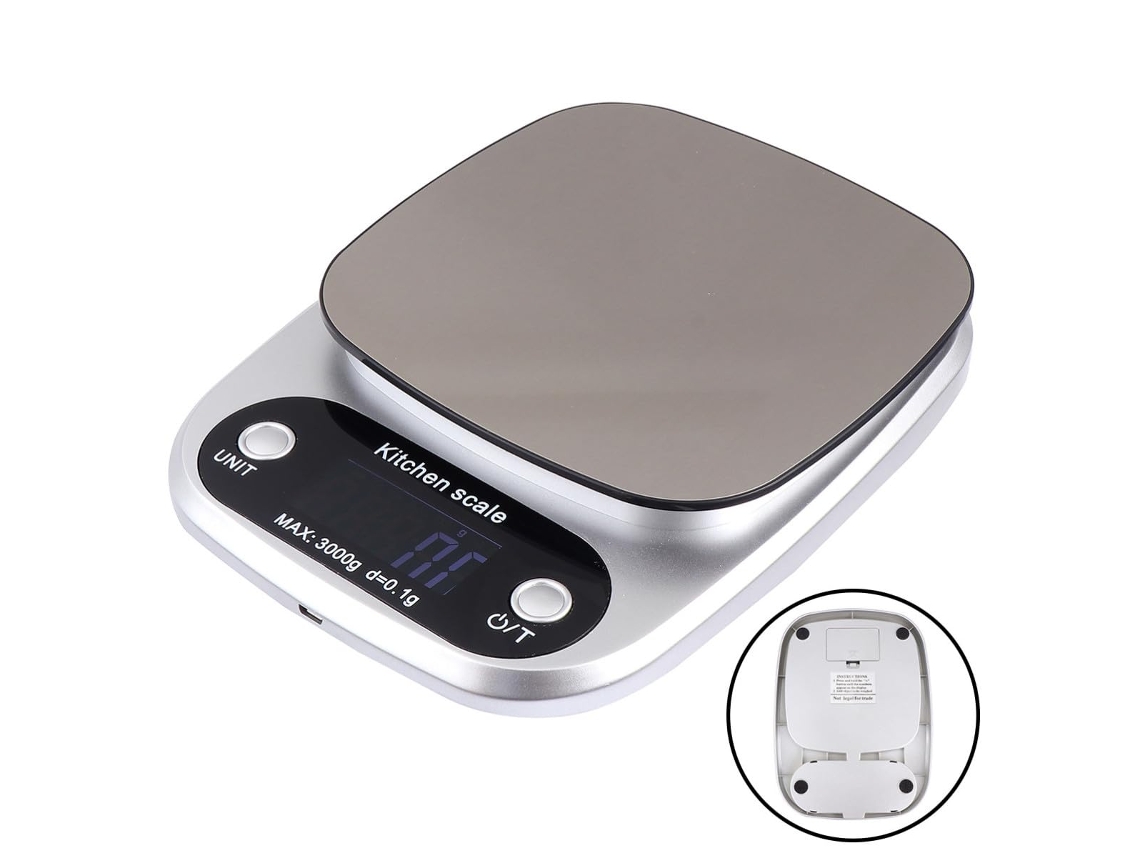 Balança De Cozinha Digital Com Capacidade 3kg, Recarregável, Em Aço Inoxidável, Com Visor Lcd, Alta Precisão, Ideal Para
