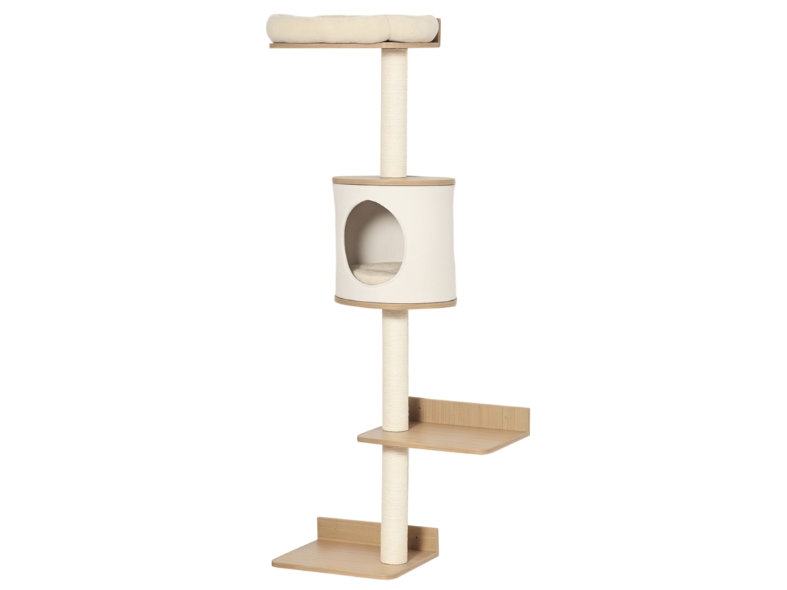 Árvore De Parede Para Gatos Com Plataformas E Caverna Bege