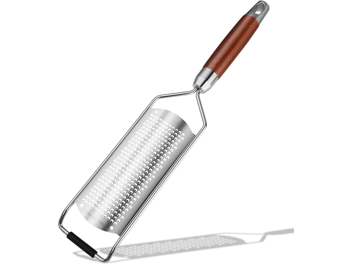 Ralador Profissional De Raspas Limão Com Lâminas Finas, Leve, Para Queijo E Legumes, Cabo Madeira Maciça Aço Inoxidável. Aquaforge