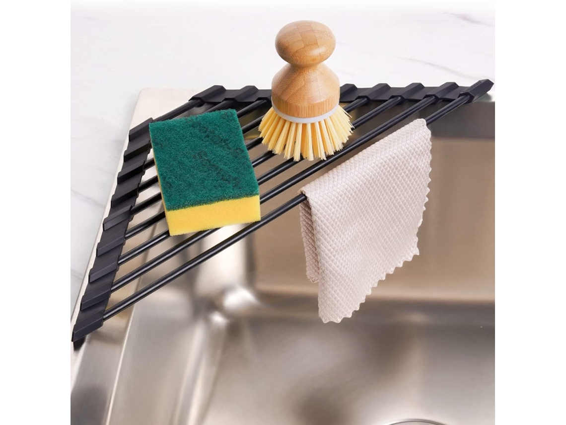 Escorredor De Loiça De Cozinha – Escorredor Triangular Dobrável – Secador De Pratos – Silicone/ferro Galvanizado – Preto