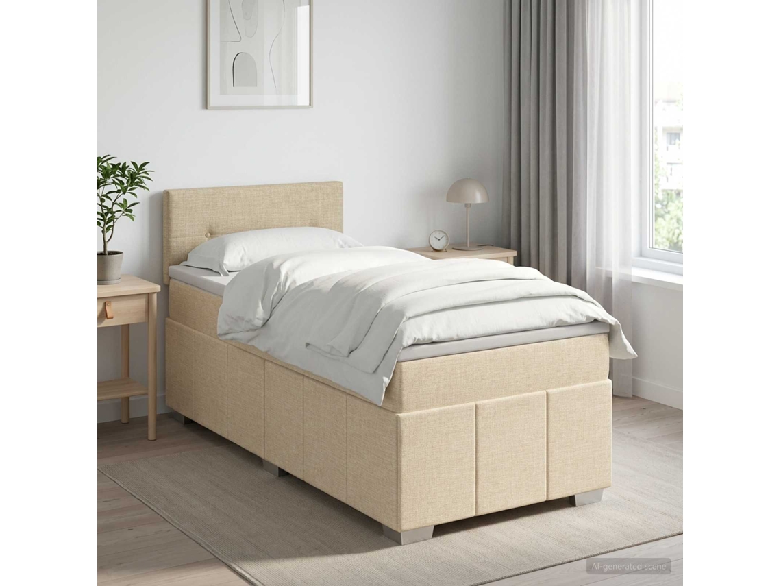 Vidaxl Cama Box Spring Com Colchão Creme 80 X 200 Cm Tecido