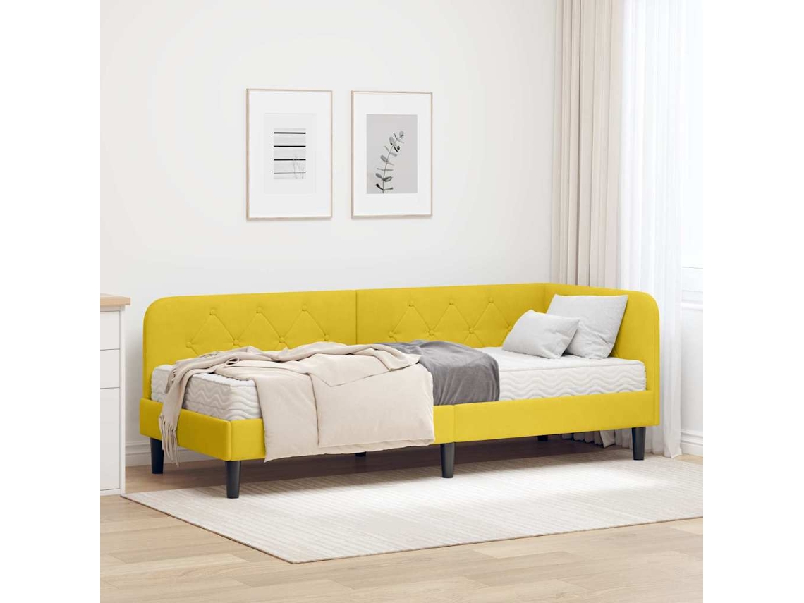 Vidaxl Estrutura De Cama De Canto Amarelo 80 X 200 Cm Veludo