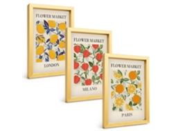 Composição De Quadros Pôsteres Florais Em Cidades Espelharte (3 Peças 20x30 Cm)