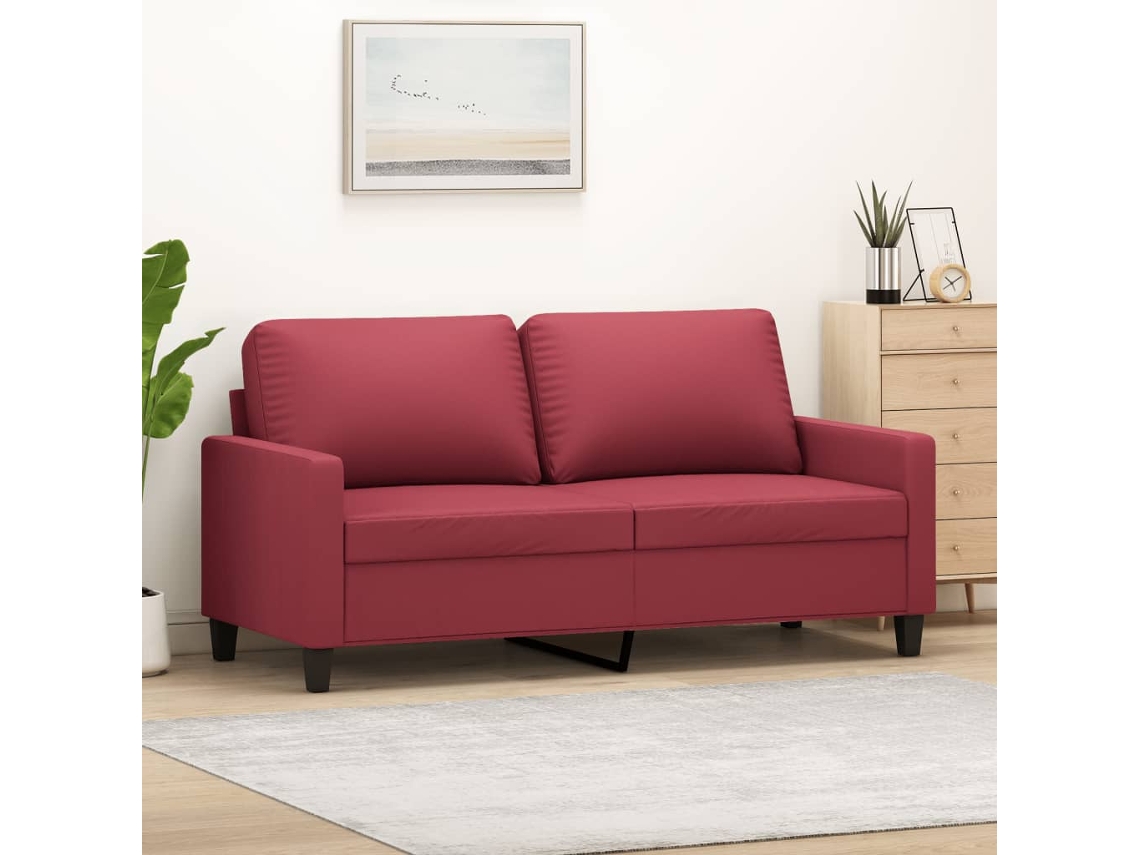 Vidaxl Sofá De 2 Lugares 140 Cm Couro Artificial Vermelho Tinto