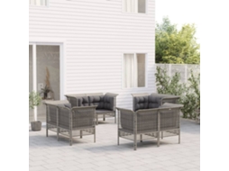 Conjunto Lounge Jardim 8 Peças C/ Almofadões Vime Pe Cinza Dkd Home Decor