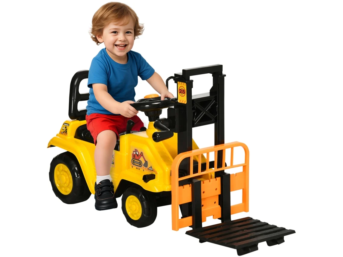 Trator Pedal Crianças 3-4 Anos Empilhadeira Armazenamento Amarelo Preto