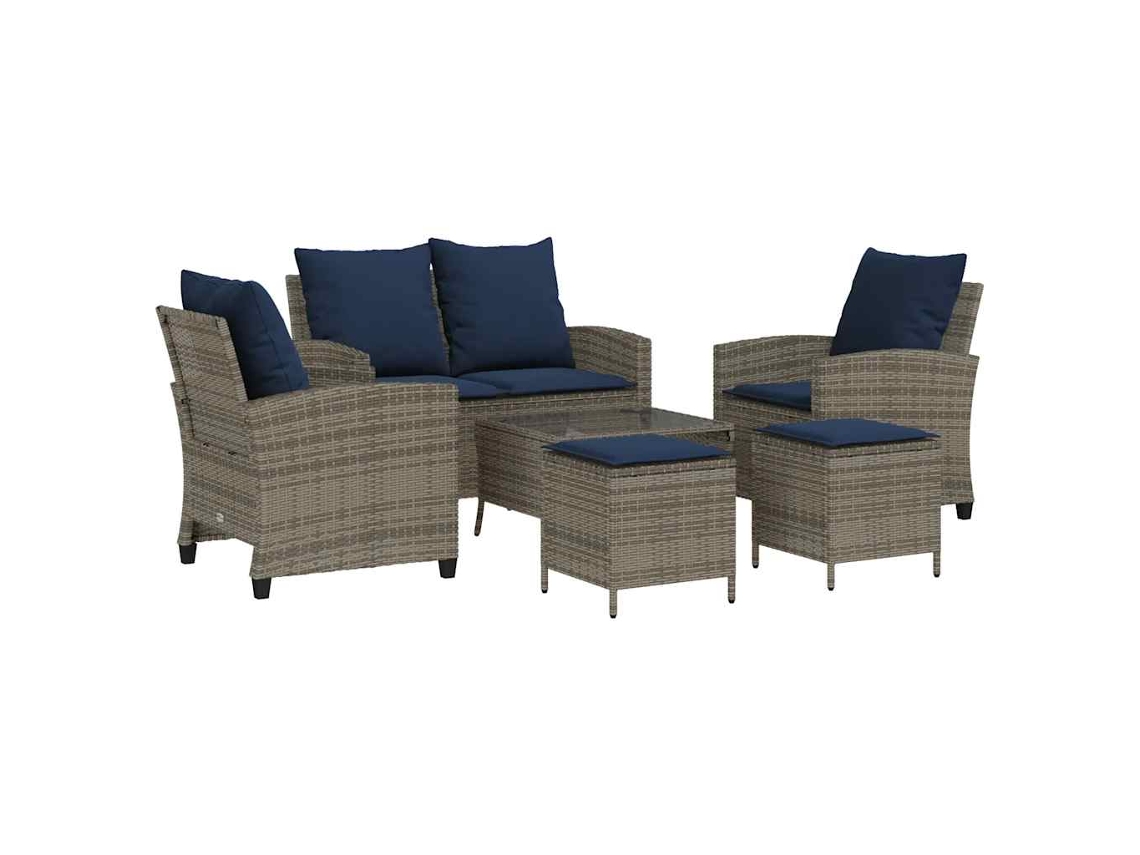 Conjunto de 6 Sofás de Jardim com Almofadões em Vime Cinzento MAISON EXCLUSIVE
