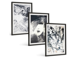 Conjunto De Pinturas Padrões Abstratos Em Preto E Branco Espelharte (3 Peças 40x60 Cm)