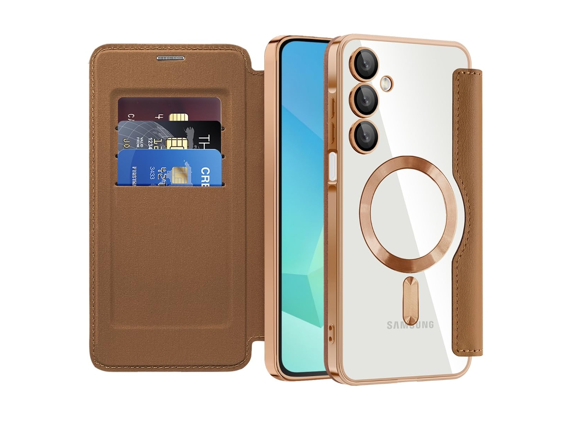 Capa De Couro Tipo Flip Compatível Com Magsafe Para Samsung Galaxy A15 5g - Marrom