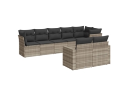 Conjunto de 8 Sofás Jardim com Almofadões Vime Pe Cinzento Claro MAISON EXCLUSIVE (8 pcs)