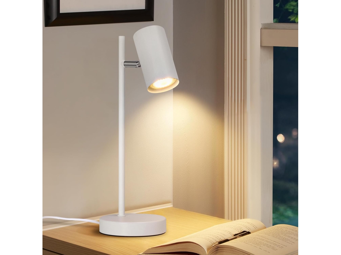 Nettlife Candeeiro De Mesa Branco Pivotante 350° Gu10 Metal Escritório, 40 W, Para Sala, Quarto, Corredor E Cozinha, Para Uso Diário