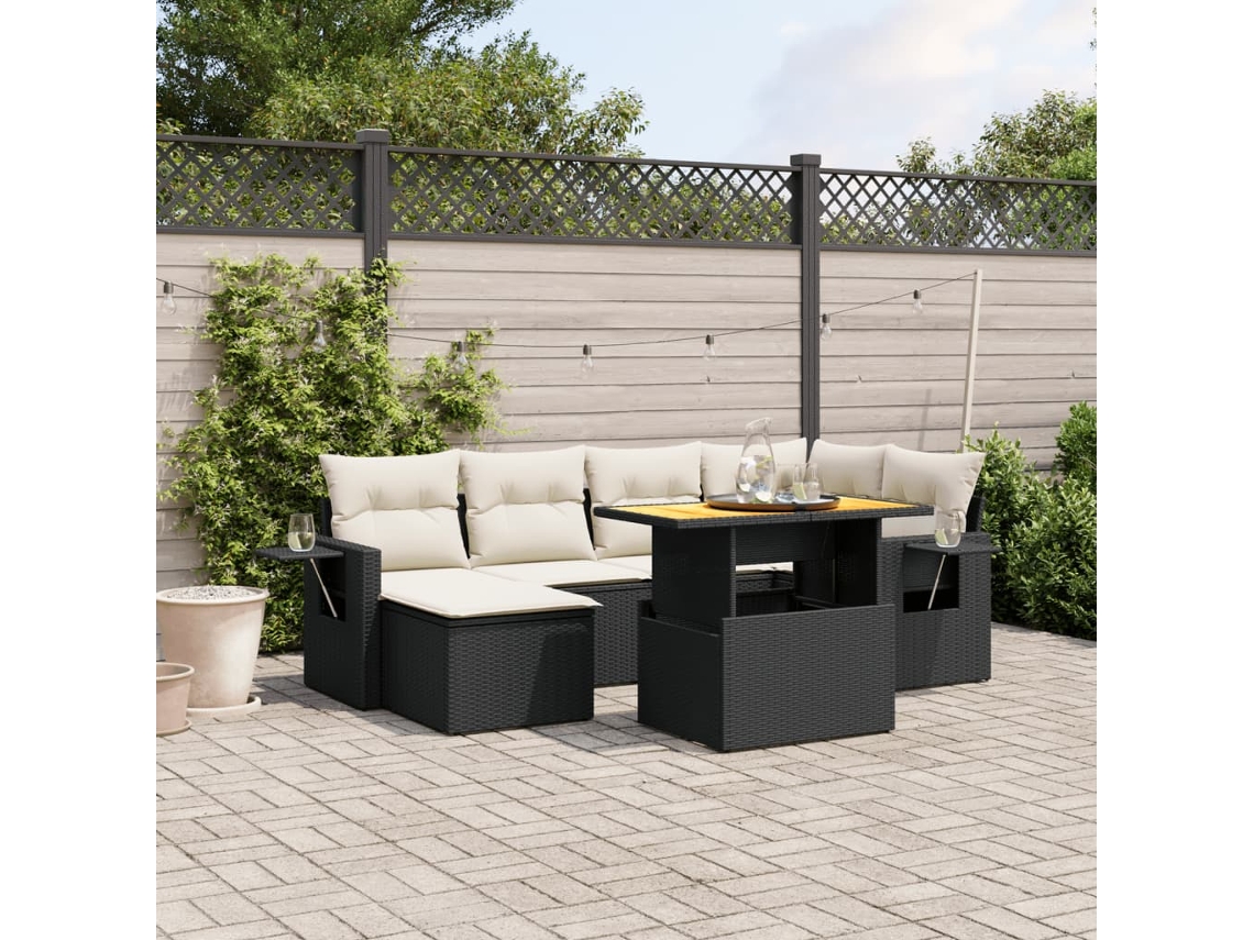 Vidaxl 7 Pcs Conjunto De Sofás P/ Jardim C/ Almofadões Vime Pe Preto