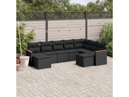 9 Pcs Conjunto De Sofás P/ Jardim C/ Almofadões Vime Pe Preto Dkd Home Decor