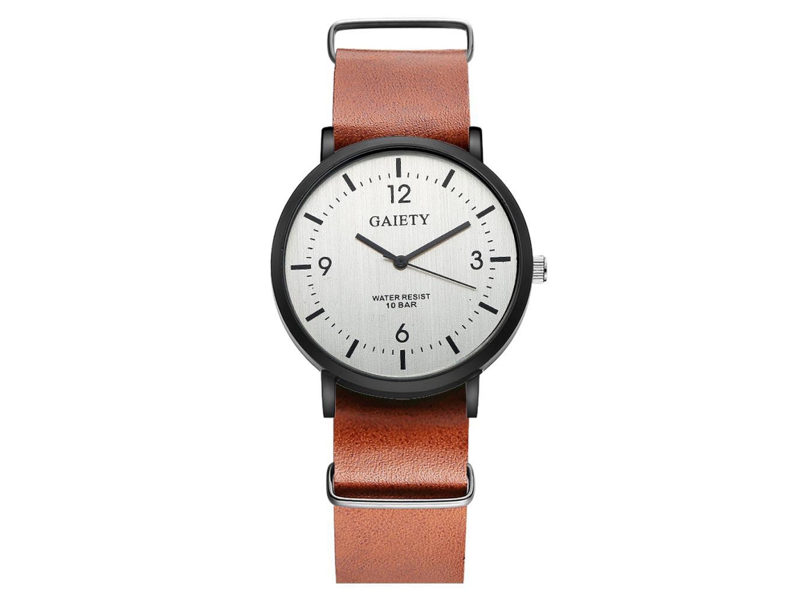 Relógio masculino Gaiety marrom, estilo casual de negócios, com movimento de quartzo e pulseira de PU.