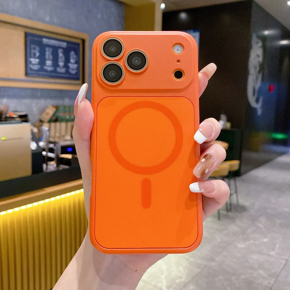(laranja, Iphone 14) Capa Magnética Magsafe 2 Em 1 Para Iphone, Com Proteção Para A Lente.