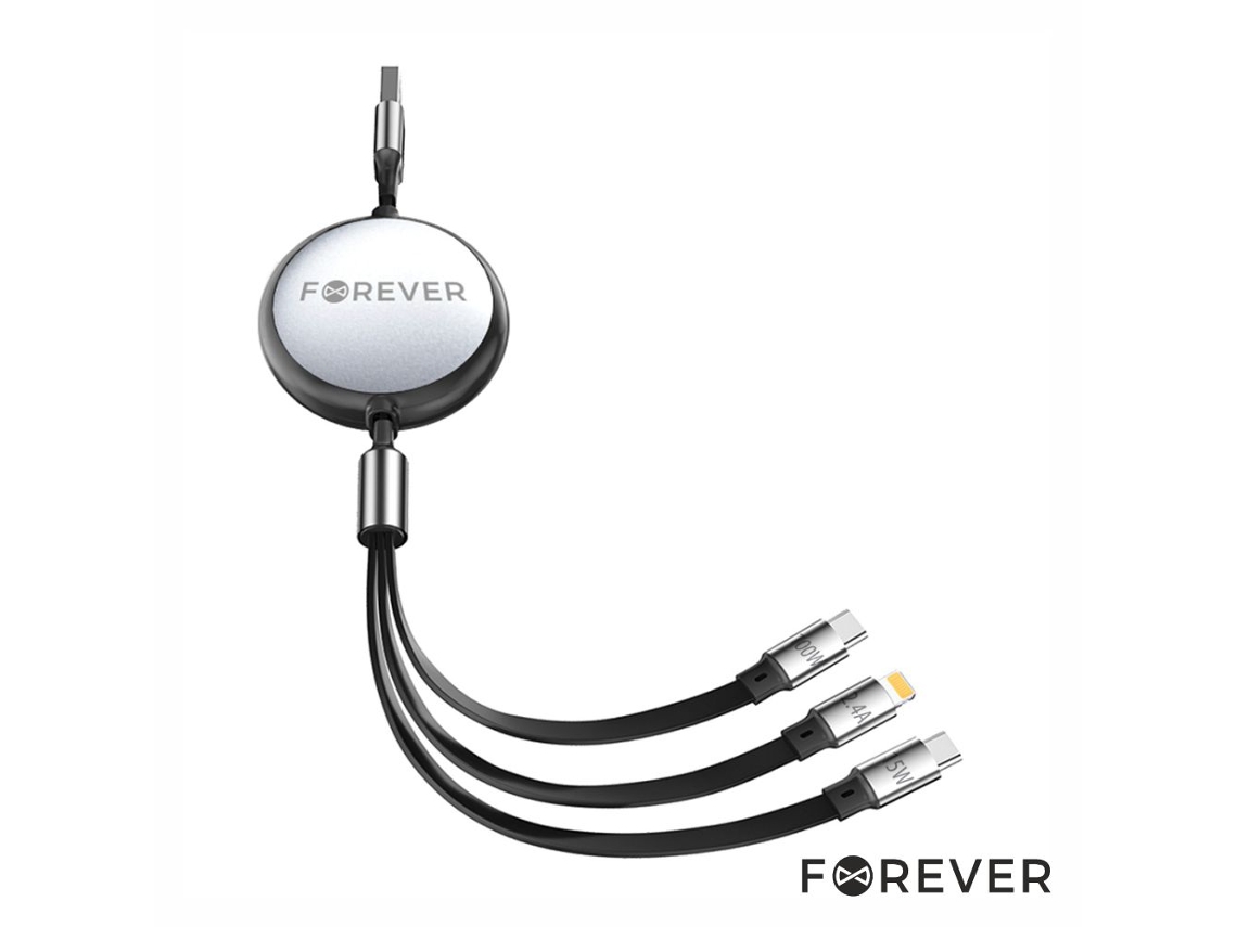 Cabo Usb a Macho P/ Lightning/ 2x Usb c 100w 1.2m FOREVER