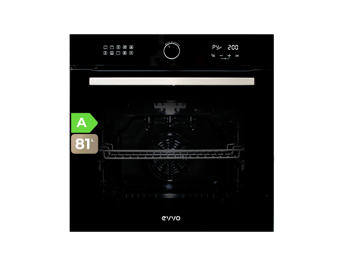 Evvo Forno H30 Pyro, 81l, Classe A, 11 Programas, Pirólise, Display Tátil Digital, Temporizador, Porta Triplo Vidro, Preto