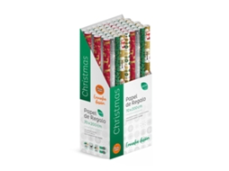 Pacote 50 Rolos Papel Natal 2m X 70cm Caixa Expositora Festiva - Fp Party Paper
