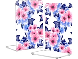 Organizador Transparente Para Computador Com Estampa Floral Azul E Rosa, Suporte Para Livros, Arquivos E Revistas, Base