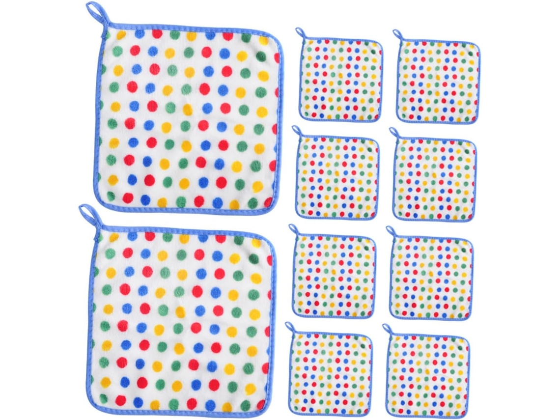 Conjunto De 10 Panos Prato Microfibra Macios Com Estampa Bolinhas Coloridass E Laváveis, Ideais