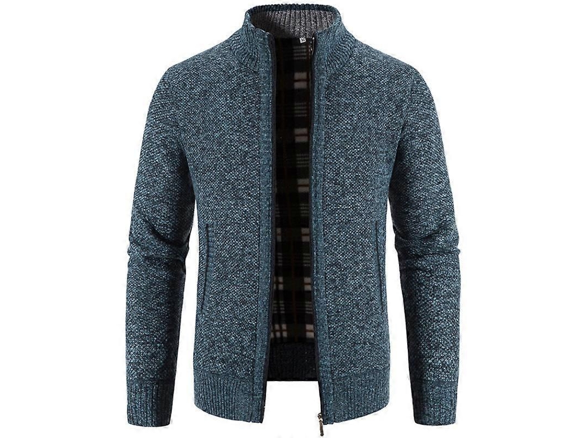 Cardigan De Poliéster Com Gola Alta, Manga Longa, Modelo Solto E Acolchoado - Tamanhos M A 4xl Azul Cinza