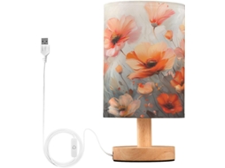 Luminária De Cabeceira Led Para Quarto, Luminária De Leitura Com Cúpula Tecido, Base De Madeira E Porta Usb Para Quarto
