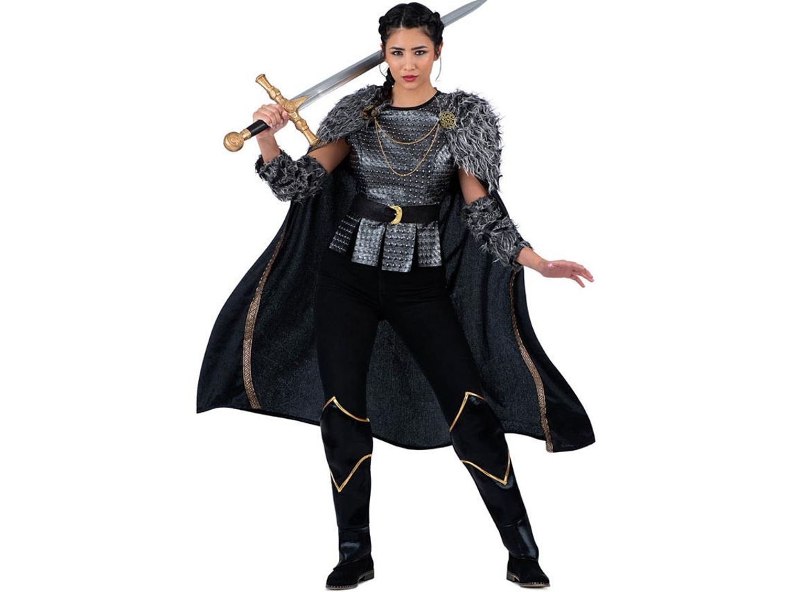 Fato de viking prateada com capa para mulher