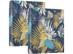 Pasta Redonda Amarela E Azul Com Estampa De Folhas Tropicais, 3, 8cm De Diâmetro, Com Capa Protetora, Pacote Com 1 2 Unidades