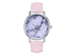 Relógio feminino de quartzo com pulseira de couro PU, caixa prateada e mostrador personalizado (rosa).
